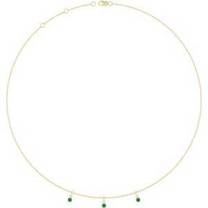 14K Yellow Gold Lab-Grown Emerald 3-Stone Station 16-18" Necklace