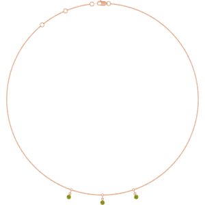 14K Rose Gold Natural Peridot 3-Stone Station 16-18" Necklace
