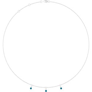 Sterling Silver Natural London Blue Topaz 3-Stone Station 16-18" Necklace