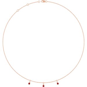 14K Rose Gold Lab-Grown Ruby 3-Stone Station 16-18" Necklace