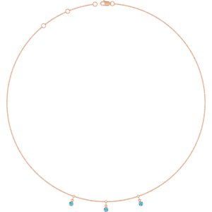 14K Rose Gold Natural Aquamarine 3-Stone Station 16-18" Necklace
