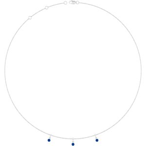 Platinum Lab-Grown Blue Sapphire 3-Stone Station 16-18" Necklace