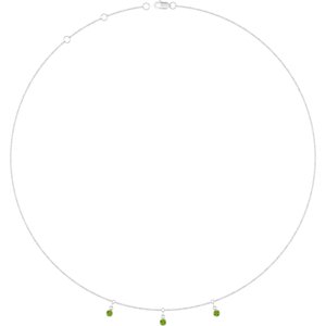 Platinum Natural Peridot 3-Stone Station 16-18" Necklace