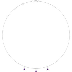 14K White Gold Natural Amethyst 3-Stone Station 16-18" Necklace