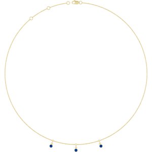 14K Yellow Gold Lab-Grown Blue Sapphire 3-Stone Station 16-18" Necklace