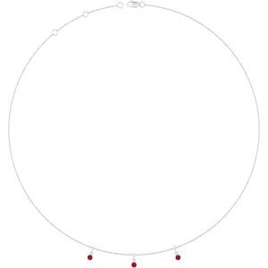 Sterling Silver Lab-Grown Ruby 3-Stone Station 16-18" Necklace