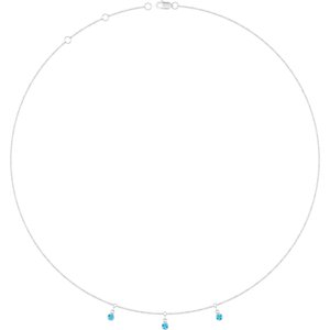 14K White Gold Natural Aquamarine 3-Stone Station 16-18" Necklace