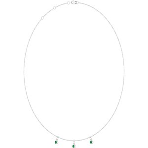 14K White Gold Lab-Grown Emerald 3-Stone Station 16-18" Necklace – image 2