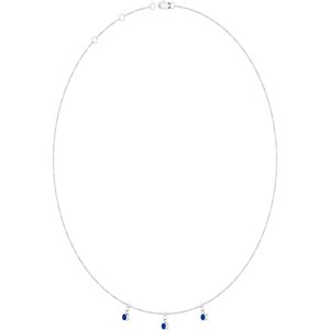 14K White Gold Lab-Grown Blue Sapphire 3-Stone Station 16-18" Necklace – image 2