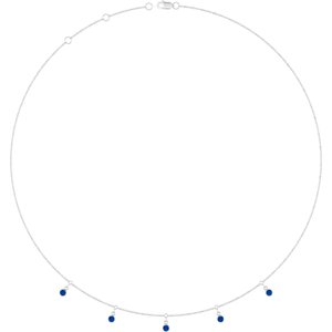 Platinum Lab-Grown Blue Sapphire 5-Stone Station 16-18" Necklace