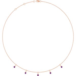 14K Rose Gold Natural Amethyst 5-Stone Station 16-18" Necklace
