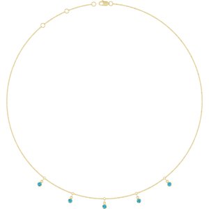 14K Yellow Gold Natural Blue Zircon 5-Stone Station 16-18" Necklace