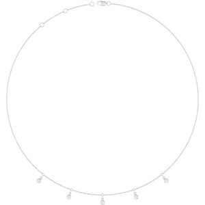 14K White Gold Natural Diamond 5-Stone Station 16-18" Necklace
