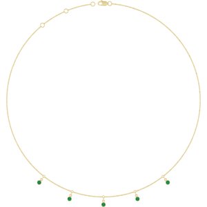 14K Yellow Gold Natural Emerald 5-Stone Station 16-18" Necklace
