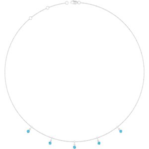 14K White Gold Natural Aquamarine 5-Stone Station 16-18" Necklace