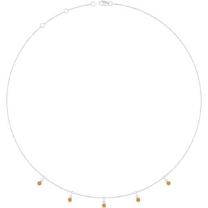 14K White Gold Natural Citrine 5-Stone Station 16-18" Necklace