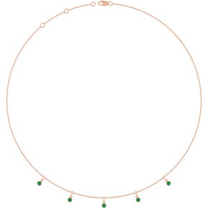 14K Rose Gold Natural Emerald 5-Stone Station 16-18" Necklace