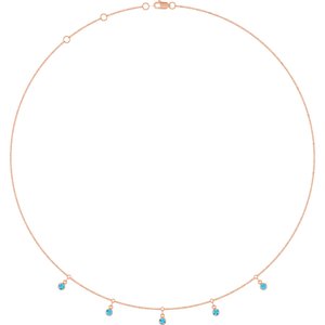14K Rose Gold Natural Aquamarine 5-Stone Station 16-18" Necklace