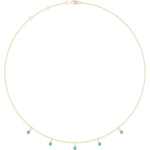 14K Yellow Gold Natural Aquamarine 5-Stone Station 16-18" Necklace