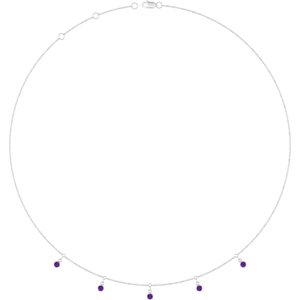 Platinum Natural Amethyst 5-Stone Station 16-18" Necklace