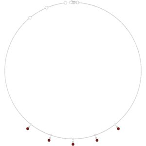 Sterling Silver Natural Mozambique Garnet 5-Stone Station 16-18" Necklace