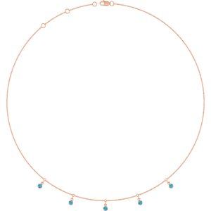 14K Rose Gold Natural Blue Zircon 5-Stone Station 16-18" Necklace