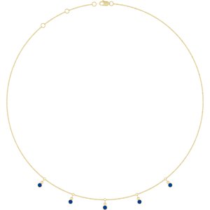14K Yellow Gold Lab-Grown Blue Sapphire 5-Stone Station 16-18" Necklace
