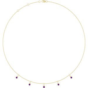 14K Yellow Gold Natural Amethyst 5-Stone Station 16-18" Necklace