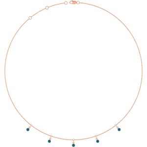 14K Rose Gold Natural London Blue Topaz 5-Stone Station 16-18" Necklace