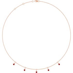 14K Rose Gold Natural Ruby 5-Stone Station 16-18" Necklace