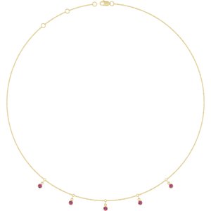 14K Yellow Gold Natural Pink Tourmaline 5-Stone Station 16-18" Necklace