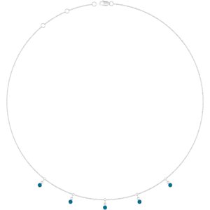 14K White Gold Natural London Blue Topaz 5-Stone Station 16-18" Necklace