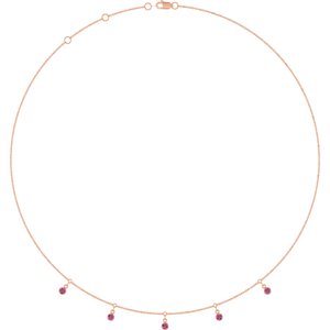14K Rose Gold Natural Pink Tourmaline 5-Stone Station 16-18" Necklace