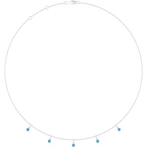 Sterling Silver Natural Blue Zircon 5-Stone Station 16-18" Necklace