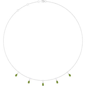 14K White Gold Natural Peridot 5-Stone Station 16-18" Necklace
