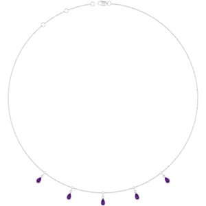 14K White Gold Natural Amethyst 5-Stone Station 16-18" Necklace