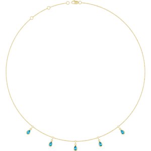 14K Yellow Gold Natural Aquamarine 5-Stone Station 16-18" Necklace