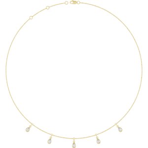 14K Yellow Gold Natural Diamond 5-Stone Station 16-18" Necklace