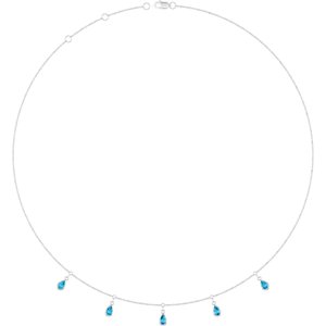 Platinum Natural Aquamarine 5-Stone Station 16-18" Necklace