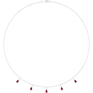 14K White Gold Lab-Grown Ruby 5-Stone Station 16-18" Necklace