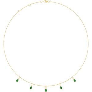 14K Yellow Gold Lab-Grown Emerald 5-Stone Station 16-18" Necklace