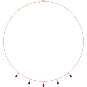 14K Rose Gold Natural Amethyst 5-Stone Station 16-18" Necklace