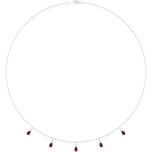 14K White Gold Natural Mozambique Garnet 5-Stone Station 16-18" Necklace