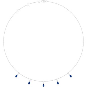 Platinum Lab-Grown Blue Sapphire 5-Stone Station 16-18" Necklace