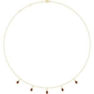 14K Yellow Gold Natural Mozambique Garnet 5-Stone Station 16-18" Necklace