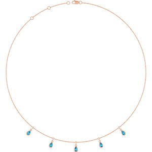 14K Rose Gold Natural Aquamarine 5-Stone Station 16-18" Necklace