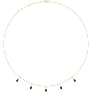14K Yellow Gold Natural Amethyst 5-Stone Station 16-18" Necklace