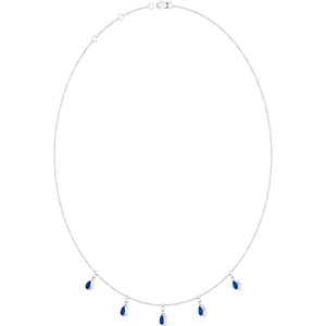 14K White Gold Lab-Grown Blue Sapphire 5-Stone Station 16-18" Necklace – image 2