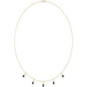 14K Yellow Gold Lab-Grown Blue Sapphire 5-Stone Station 16-18" Necklace – image 2