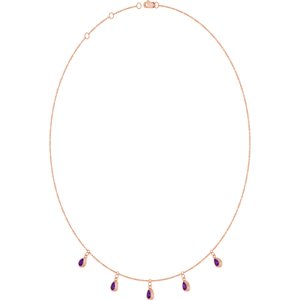 14K Rose Gold Natural Amethyst 5-Stone Station 16-18" Necklace – image 2